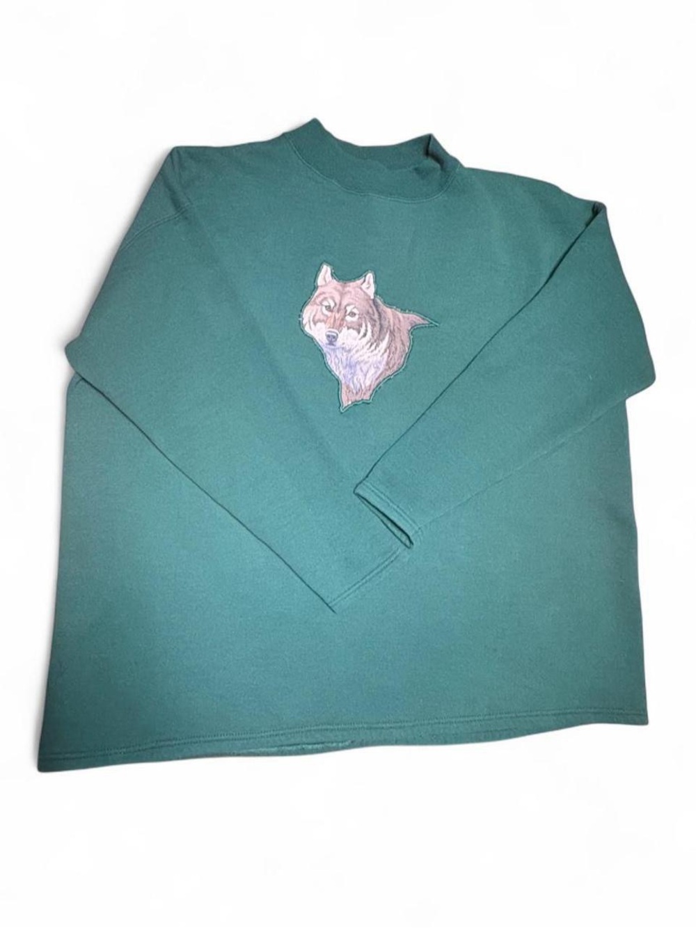 Vintage 90s Lee Heavyweight Pullover Sweater 2X XXL Green Wolf Graphic Granola